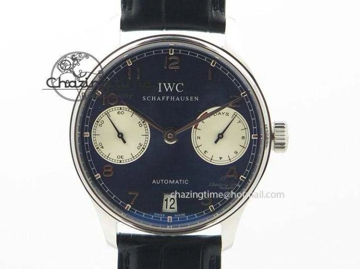 MIROTIME 0112 TimelessDesign Portuguese IW358304 ZF 1:1 Best Edition SS Blue Dial on Leather Strap A 7078